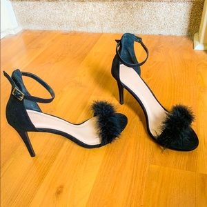 Ankle strap furry high heels